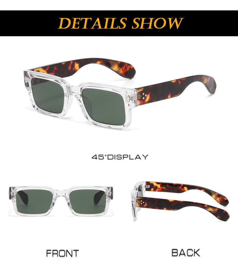 EYLRIM Square Frame Sunglasses for Women Men Trendy Chunky Rectangle Sun Glasses Black Shades UV400 Protection(A16 Transparent Leopard Leg/G15) - Image 5