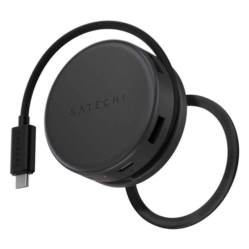 SATECHI OntheGo™ 7-in-1 USB-C Hub | Compact Magnetic Multiport Adapter, 100W PD, HDMI 4K/60Hz, Gigabit Ethernet, 2×USB-A 5Gbps, SD/microSD Reader, Coiled Cable, for Mac & Windows – Space Black black - Image 1