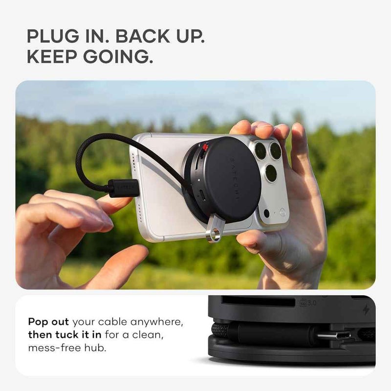SATECHI OntheGo™ 7-in-1 USB-C Hub | Compact Magnetic Multiport Adapter, 100W PD, HDMI 4K/60Hz, Gigabit Ethernet, 2×USB-A 5Gbps, SD/microSD Reader, Coiled Cable, for Mac & Windows – Space Black black - Image 4