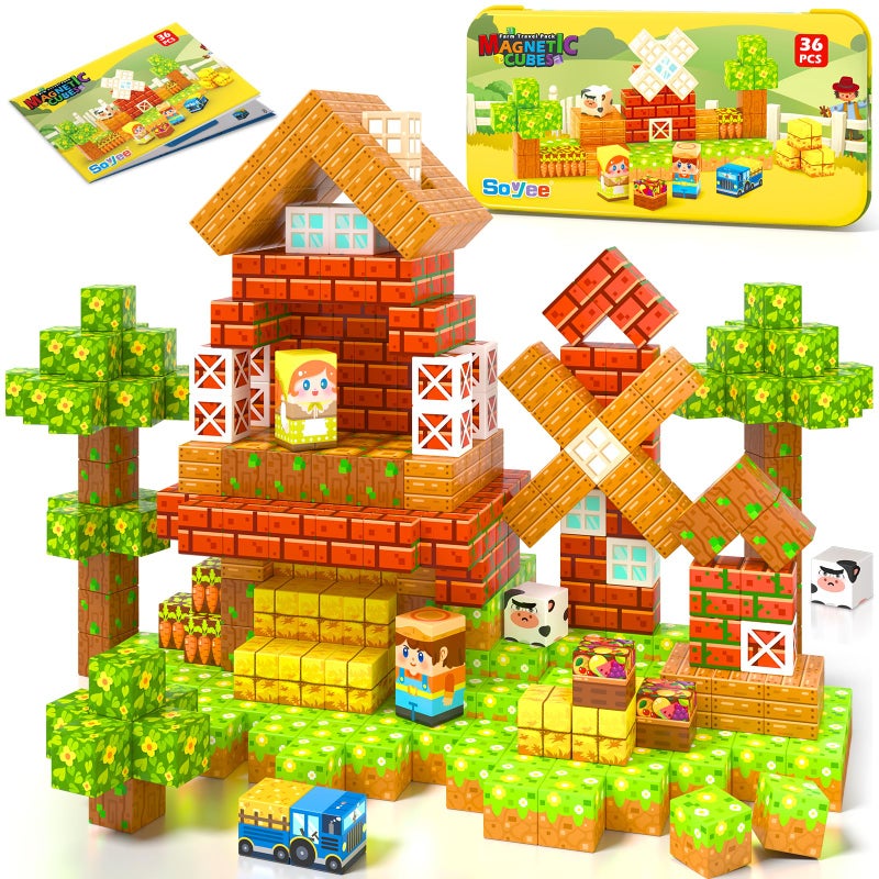 Soyee Magnetic Blocks Travel Toddler Toys Magnet Building Tiles Construction Cubes STEM Sensory Learning Farm Toys with Box Christmas Birthday Gifts for Kids Ages 3 4 5 6 7 8 Year Old Boys Girls - Image 3