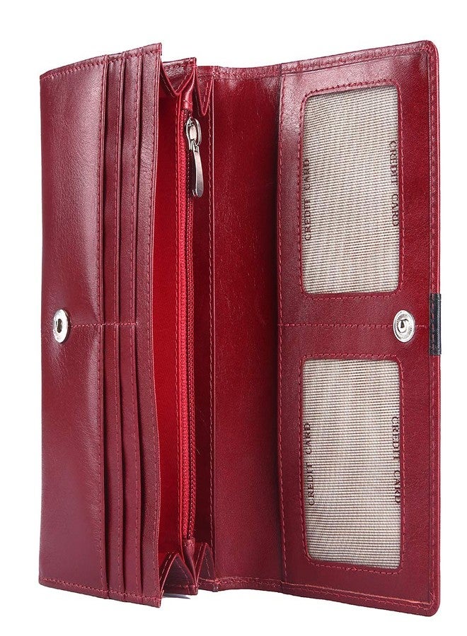 Brooklyn Bridge® Genuine Leather Clutch Wallet for Women Accordion Purse with Coin Chain Pocket and Two ID Window (Crazy Square-Smooth Leather + RFID, Crazy Square-Smooth RED 1) - Image 5