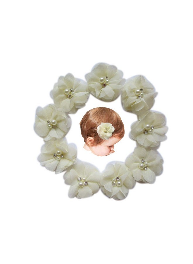 YYCRAFT - Baby Girls Chiffon Flower Hair Clips With Rhinestones And Pearlyycraft 10 Pcs Party Wedding 2 Hair Accessory For Kids Toddler Infant Girls(Ivory) - Image 1
