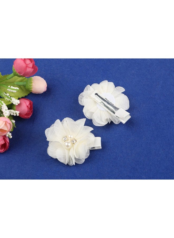 YYCRAFT - Baby Girls Chiffon Flower Hair Clips With Rhinestones And Pearlyycraft 10 Pcs Party Wedding 2 Hair Accessory For Kids Toddler Infant Girls(Ivory) - Image 1