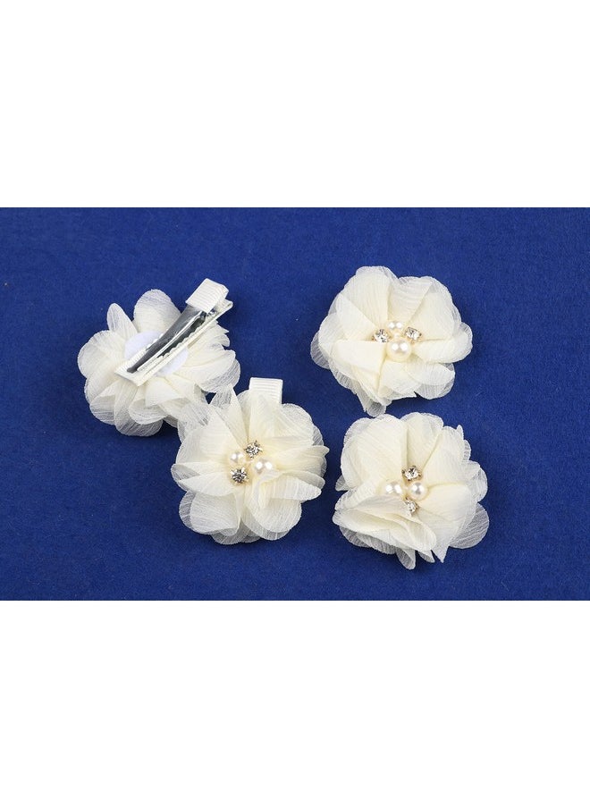 YYCRAFT - Baby Girls Chiffon Flower Hair Clips With Rhinestones And Pearlyycraft 10 Pcs Party Wedding 2 Hair Accessory For Kids Toddler Infant Girls(Ivory) - Image 1