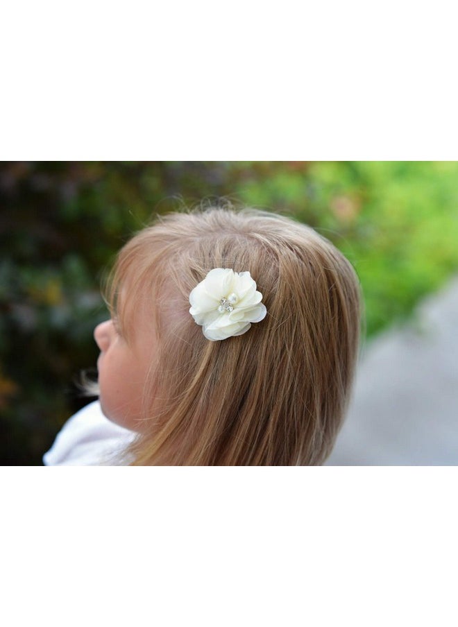 YYCRAFT - Baby Girls Chiffon Flower Hair Clips With Rhinestones And Pearlyycraft 10 Pcs Party Wedding 2 Hair Accessory For Kids Toddler Infant Girls(Ivory) - Image 1