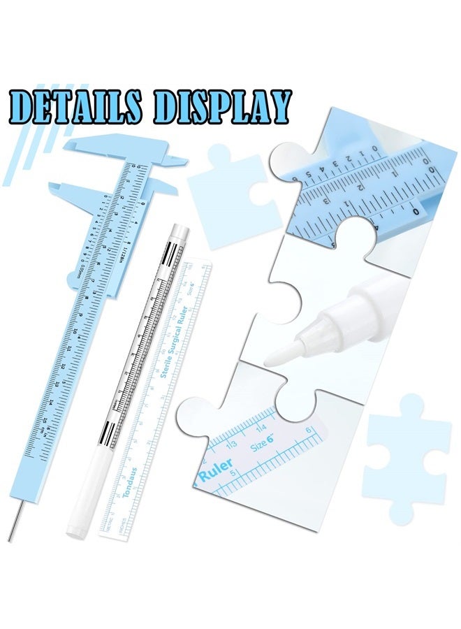 6 قطع أدوات الحواجب 2 قطع مسطرة قياس الحواجب 2 قطع قلم علامة بيضاء للتخطيط مع مسطرة ورقية علامة جلدية أدوات تحديد مكياج الحواجب الدائم للحواجب والشفاه والجلد