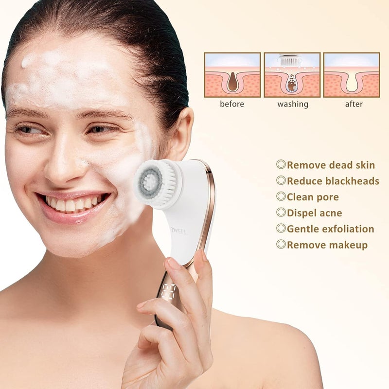 IWEEL Electric Face Brush Scrubber Rechargeable Facial Exfoliator IPX-7 Waterproof Spin Cleanser Rotating Spa Machine for Exfoliating, Massaging and Deep Cleansing with 4 Brush Heads - Image 4