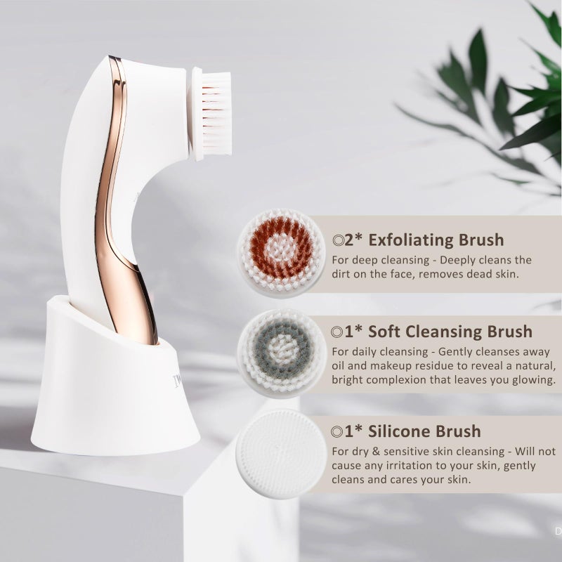 IWEEL Electric Face Brush Scrubber Rechargeable Facial Exfoliator IPX-7 Waterproof Spin Cleanser Rotating Spa Machine for Exfoliating, Massaging and Deep Cleansing with 4 Brush Heads - Image 3