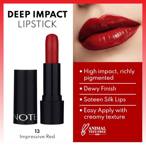 NOTE Cosmetique Deep Impact Lipstick Rich Pigment High Coverage Lipstick for Women Creamy with Vitamin E 13 Impressive Red 016 oz - Image 3