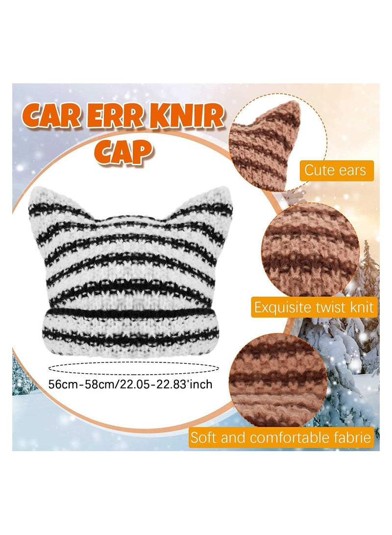 Winter Warm Cap, 3Pcs Women Knitted Beanie Set with Cat Ears and Horns, Slouchy Crochet Hat for Cold Weather, Stylish and Cozy Knit Caps for Women - Image 3
