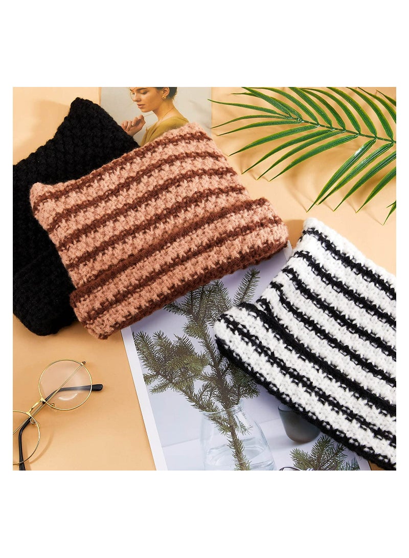 Winter Warm Cap, 3Pcs Women Knitted Beanie Set with Cat Ears and Horns, Slouchy Crochet Hat for Cold Weather, Stylish and Cozy Knit Caps for Women - Image 5