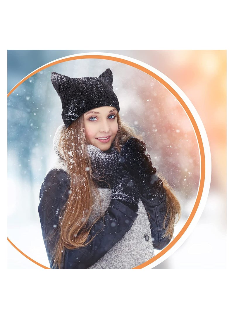 Winter Warm Cap, 3Pcs Women Knitted Beanie Set with Cat Ears and Horns, Slouchy Crochet Hat for Cold Weather, Stylish and Cozy Knit Caps for Women - Image 2