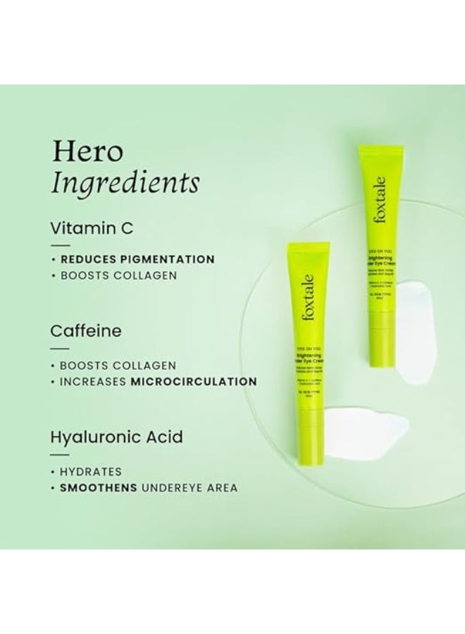 foxtale Brightening Under Eye Cream|Vitamin C, Caffeine, And Hyaluronic Acid|Reduces Dark Circles And Puffy Eyes|Brightens Undereye With A Ceramic Tip|For All Skin Types|For Men And Women|20Ml - Image 3