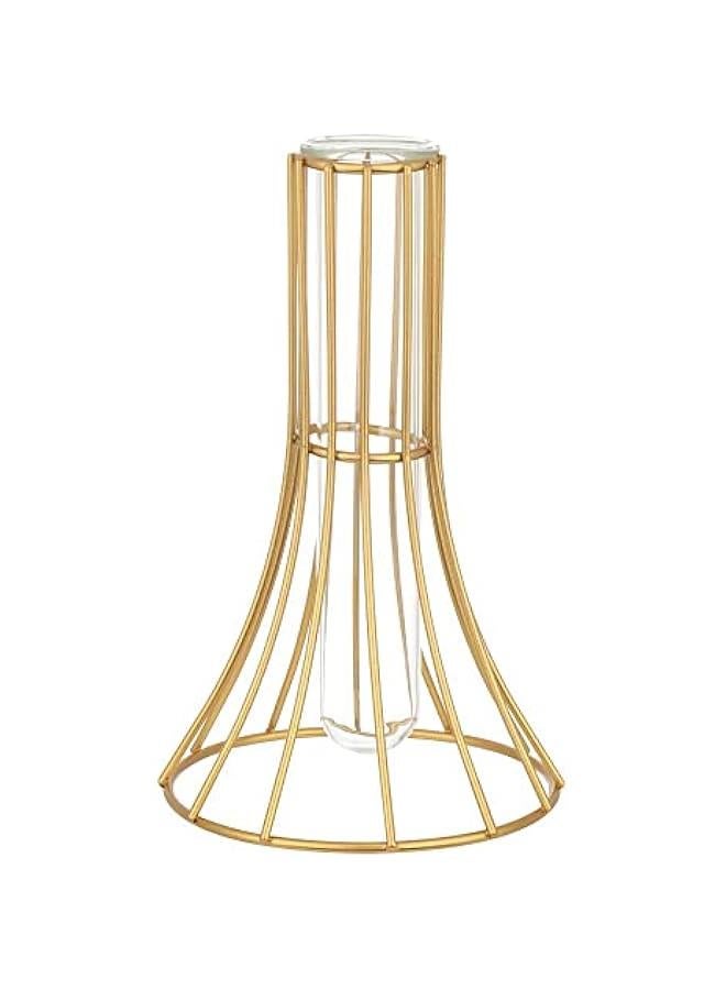 Nordic Styles Hydroponic Flower Vase Geometric Line Frame Iron Art Vase Glass Test Tube Metal Holder Home Decoration Craft Gift(6inch,Gold) - Image 1