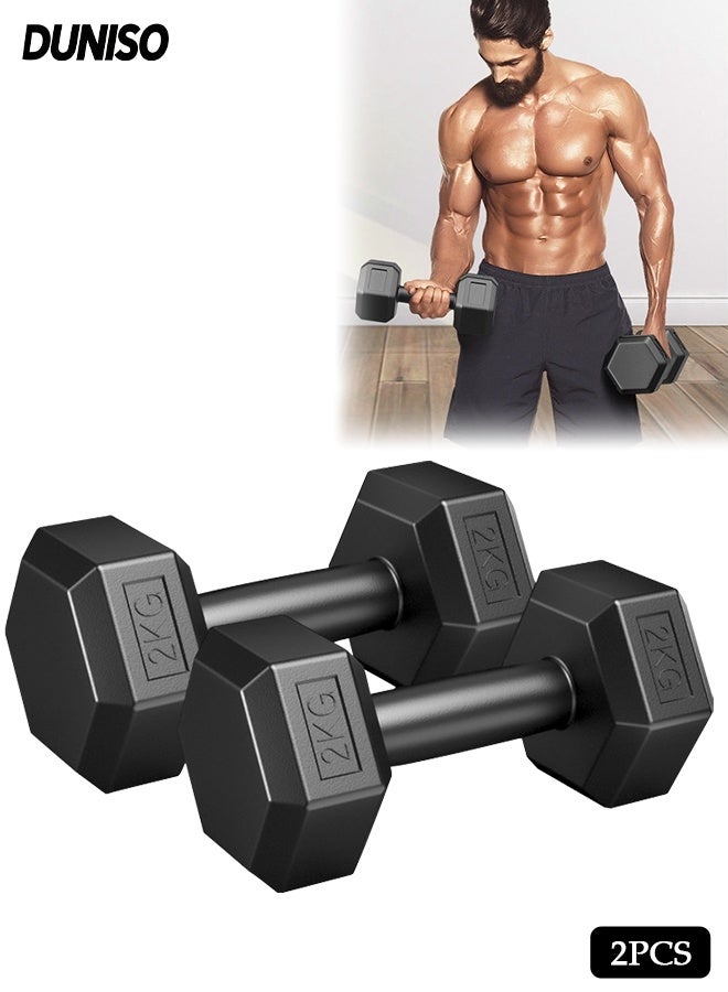 DUNISO A Pair of Dumbbells，Fitness Dumbbells, Weightlifting Dumbbells, Portable and Practical，Sturdy and Durable，Used for Exercise, Muscle Building, Arm Slimming，2KG Each，Black - Image 1