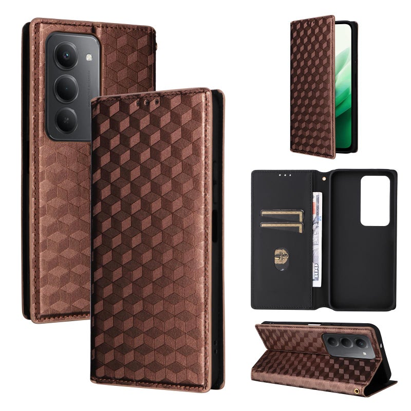 erorex For Redmi 15 5G Global / 15 4G SEA 169mm Cubic Grid Texture Flip Leather Phone Case(Brown) - Image 1