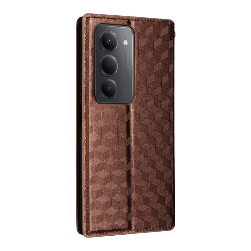 erorex For Redmi 15 5G Global / 15 4G SEA 169mm Cubic Grid Texture Flip Leather Phone Case(Brown) - Image 3