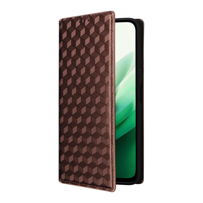 erorex For Redmi 15 5G Global / 15 4G SEA 169mm Cubic Grid Texture Flip Leather Phone Case(Brown) - Image 2
