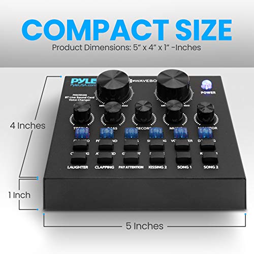 Pyle Bluetooth Mini Audio Podcast Mixer Live Streaming For PC Computer iPhone Broadcasting Voice Changer V8 Sound Card with 12 Sound Effects3 Inputs Mic Input PKSCRD2085 - Image 3
