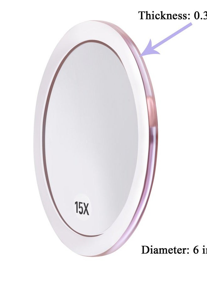 Santoo 6 Inch Round 15X Magnifying Mirror with 3 Mounting Suction Cups for Precise Makeup Application - Eyebrow/Tweezing/Shaving - Blackhead/Blemish Removal - Bathroom/Travel Makeup Mirror (Rose Gold) - Image 4