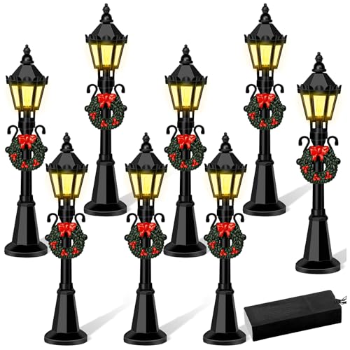 KVCSYAW Christmas Mini Street Light Models, 4 Pcs Mini Street Lamp Dollhouse Streetlight Models, Miniature Christmas Village Pathway Lantern Post for DIY Micro Landscape Fairy Garden Accessories - Image 1