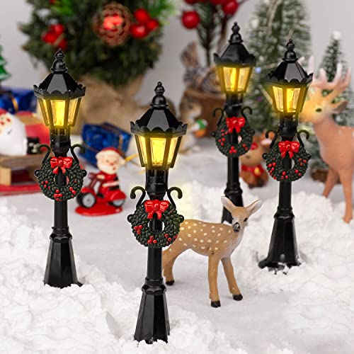 KVCSYAW Christmas Mini Street Light Models, 4 Pcs Mini Street Lamp Dollhouse Streetlight Models, Miniature Christmas Village Pathway Lantern Post for DIY Micro Landscape Fairy Garden Accessories - Image 3