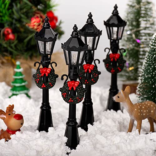 KVCSYAW Christmas Mini Street Light Models, 4 Pcs Mini Street Lamp Dollhouse Streetlight Models, Miniature Christmas Village Pathway Lantern Post for DIY Micro Landscape Fairy Garden Accessories - Image 5