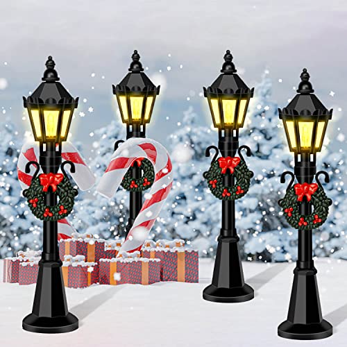 KVCSYAW Christmas Mini Street Light Models, 4 Pcs Mini Street Lamp Dollhouse Streetlight Models, Miniature Christmas Village Pathway Lantern Post for DIY Micro Landscape Fairy Garden Accessories - Image 4