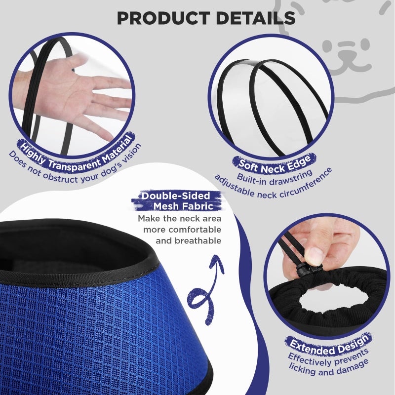 BONTHEE Soft Dog Cone for Dogs After Surgery,Transparent Breathable Dog Cone Collar for Small Large Medium Size Dog,Adjustable Depth Pet Recovery Collars,Elizabethan Collar for Dogs Stop Licking (Blue-L) - Image 2