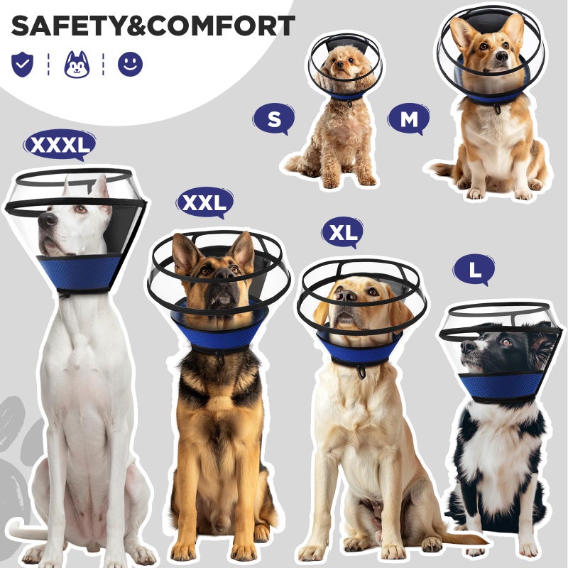 BONTHEE Soft Dog Cone for Dogs After Surgery,Transparent Breathable Dog Cone Collar for Small Large Medium Size Dog,Adjustable Depth Pet Recovery Collars,Elizabethan Collar for Dogs Stop Licking (Blue-L) - Image 3