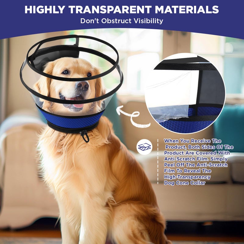 BONTHEE Soft Dog Cone for Dogs After Surgery,Transparent Breathable Dog Cone Collar for Small Large Medium Size Dog,Adjustable Depth Pet Recovery Collars,Elizabethan Collar for Dogs Stop Licking (Blue-L) - Image 4