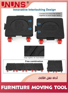 UNUNS Furniture Moving Tool,Furniture Mover With Wheels And Furniture Lifter Set,4 Wheels Small Flat Dolly,360° Rotation Wheels Furniture Dolly,800 Lbs Capacity,For Moving Heavy Furniture, Refrigerator,Sofa,Cabinet,Black  - Image 4