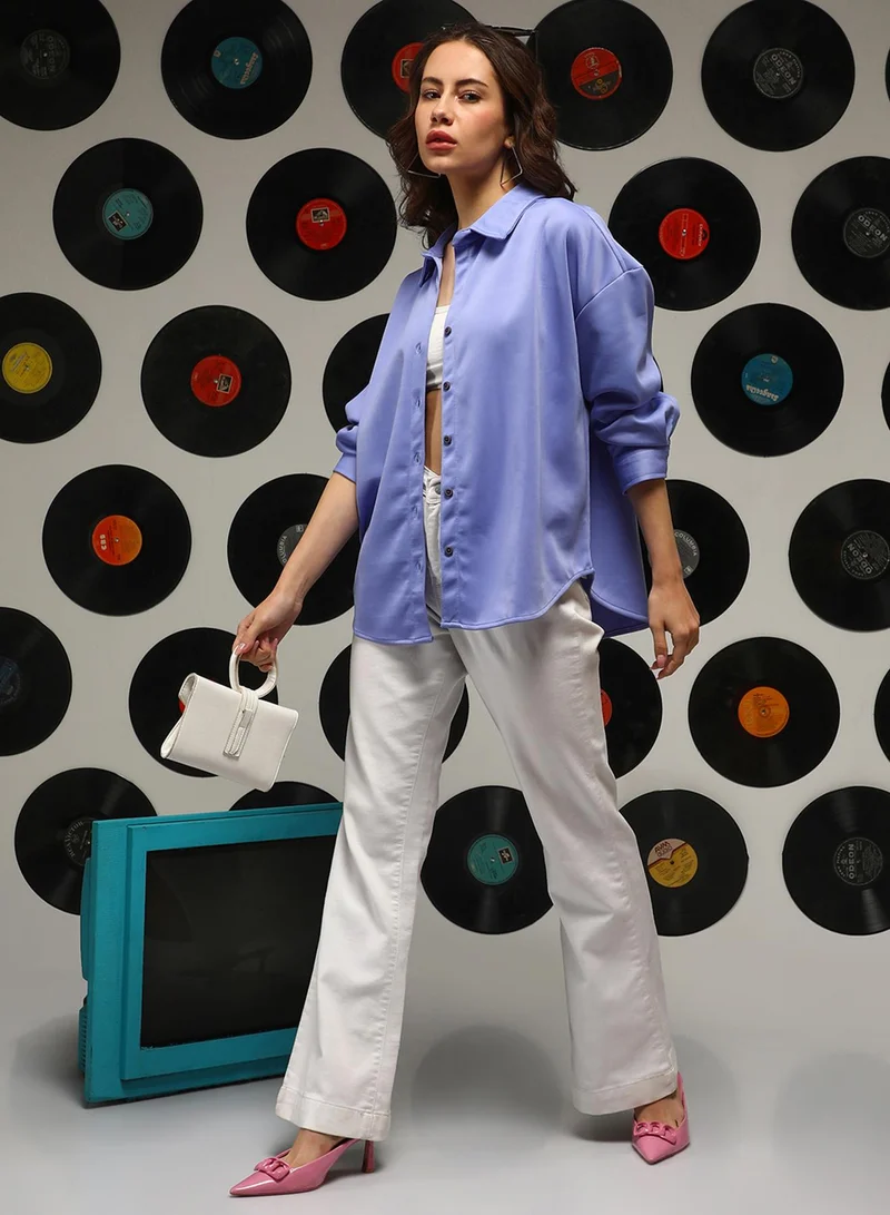 Campus Sutra Women's Cornflower Blue Solid Oversized Shirt