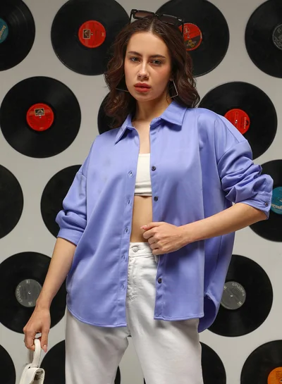 Campus Sutra Women's Cornflower Blue Solid Oversized Shirt