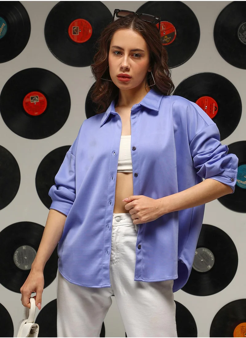 كامبوس سوترا Women's Cornflower Blue Solid Oversized Shirt