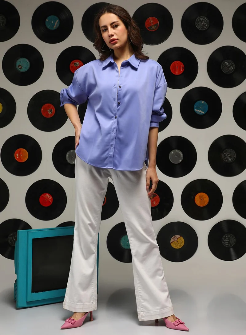Campus Sutra Women's Cornflower Blue Solid Oversized Shirt