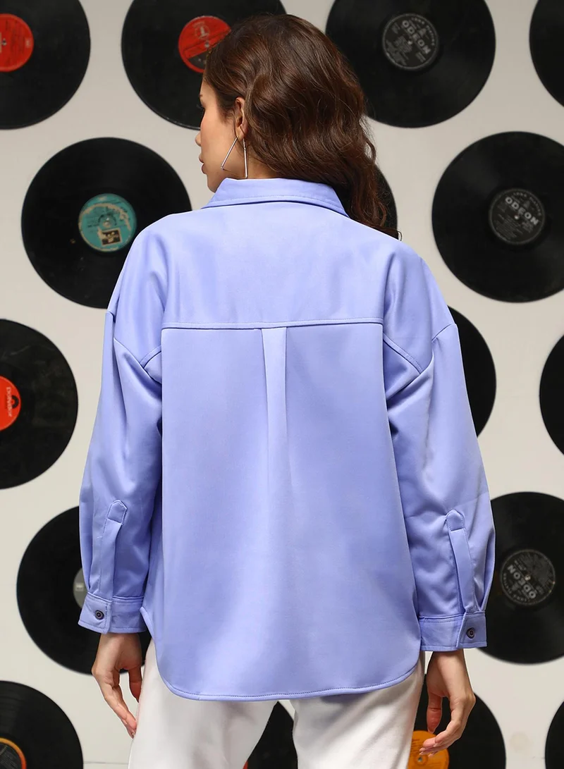 Campus Sutra Women's Cornflower Blue Solid Oversized Shirt