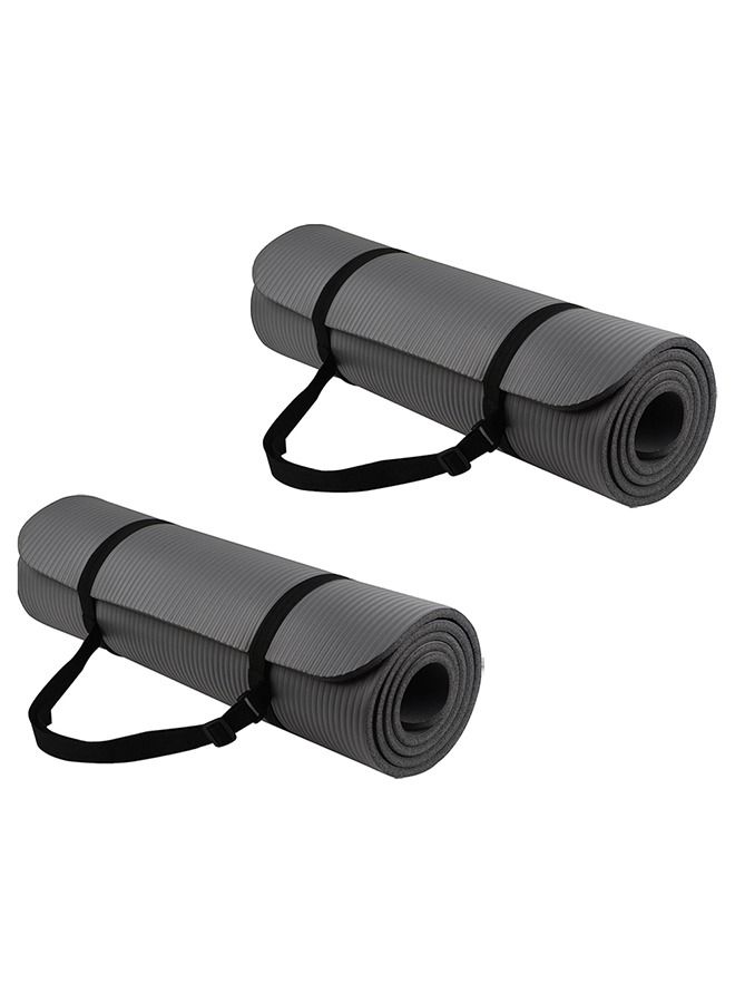Taimi Pack of 2 Non-Slip yoga mat Anti-Tear Exercise Mat With Carrying Strap 183x61x1cm Grey - Image 1