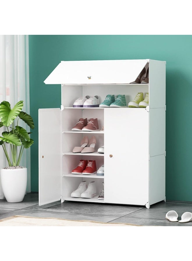 ZEESQUARE Modern White Shoe Cabinet with Flip Top Storage, Multi-Tier Shoe Rack Organizer, Space Saving Entryway Shoe Storage Cabinet with Doors for Home Hallway - Image 1