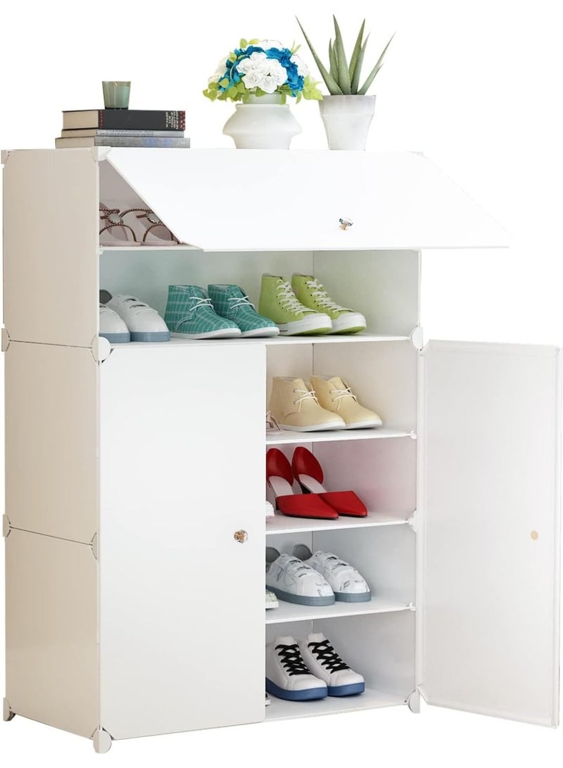 ZEESQUARE Modern White Shoe Cabinet with Flip Top Storage, Multi-Tier Shoe Rack Organizer, Space Saving Entryway Shoe Storage Cabinet with Doors for Home Hallway - Image 3
