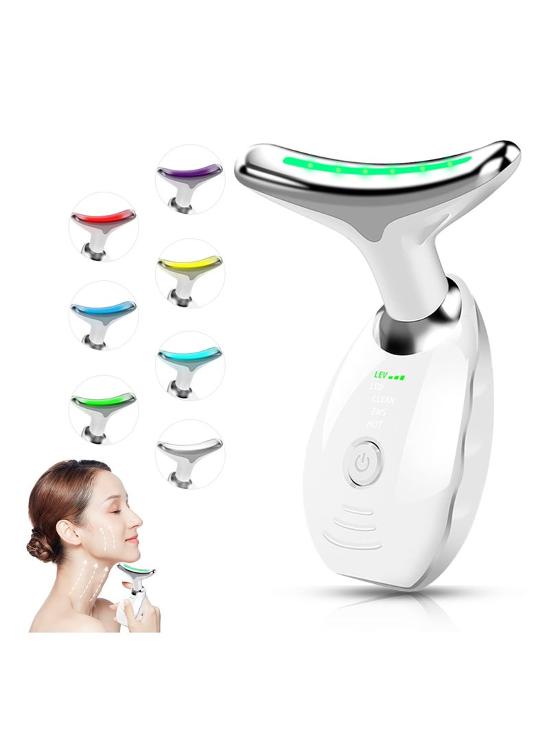 KASTWAVE Azonee Face Neck Massager for Skin Tightening, Multifunctional Facial Massager with 7 Colors, Portable Face Neck Lift Device with Non-Slip Design (White)  - Image 1