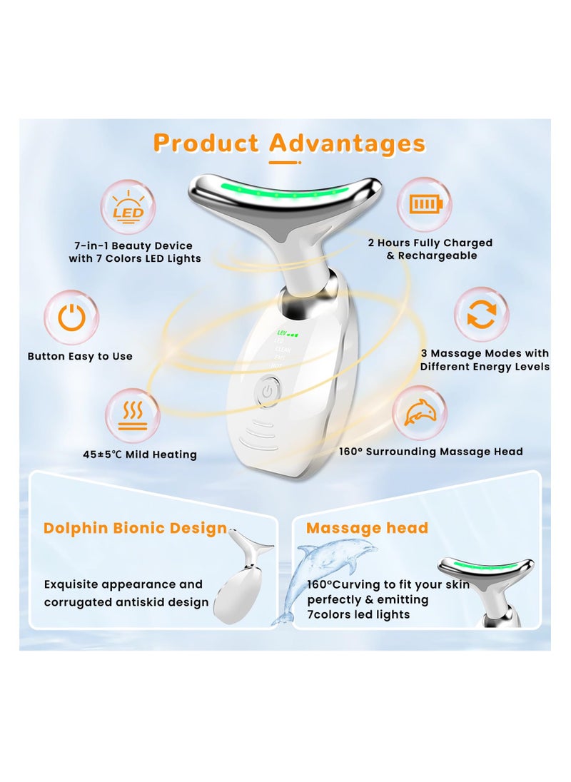 KASTWAVE Azonee Face Neck Massager for Skin Tightening, Multifunctional Facial Massager with 7 Colors, Portable Face Neck Lift Device with Non-Slip Design (White)  - Image 2