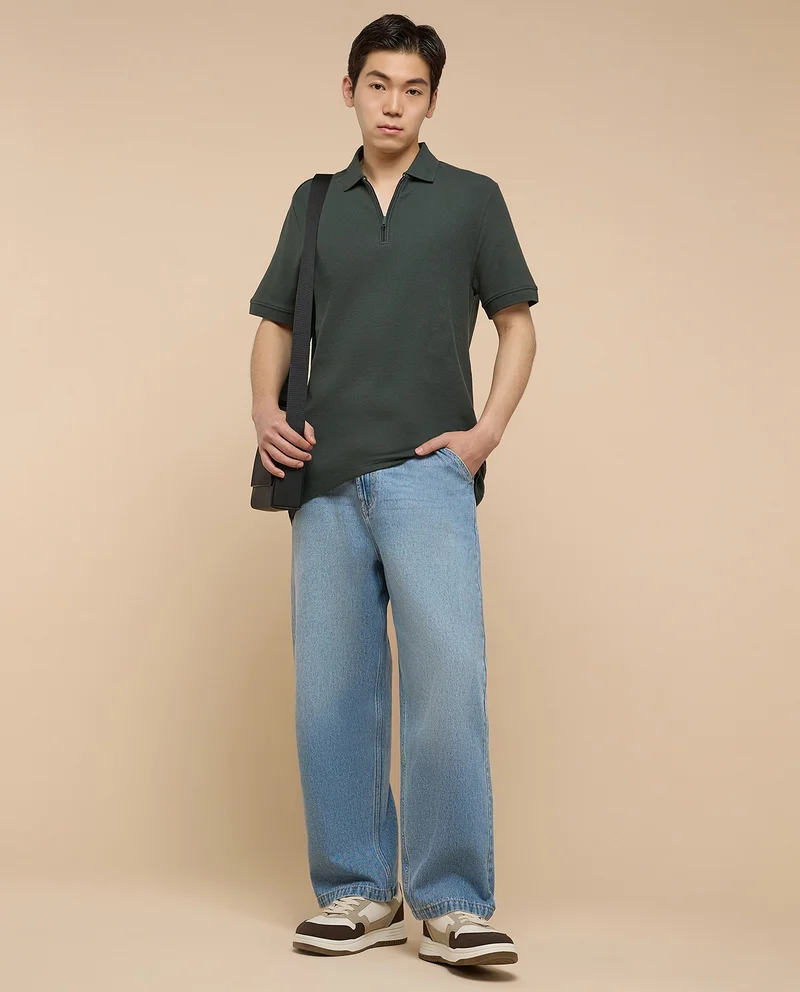 R&B Textured Polo T-Shirt with Short Sleeves