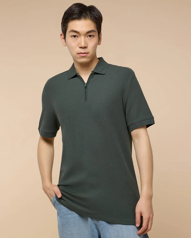 R&B Textured Polo T-Shirt with Short Sleeves