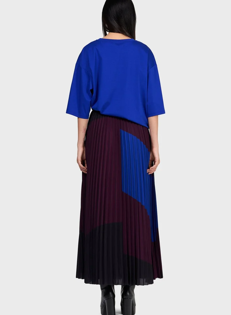 leem Color Block Pleated Skirt
