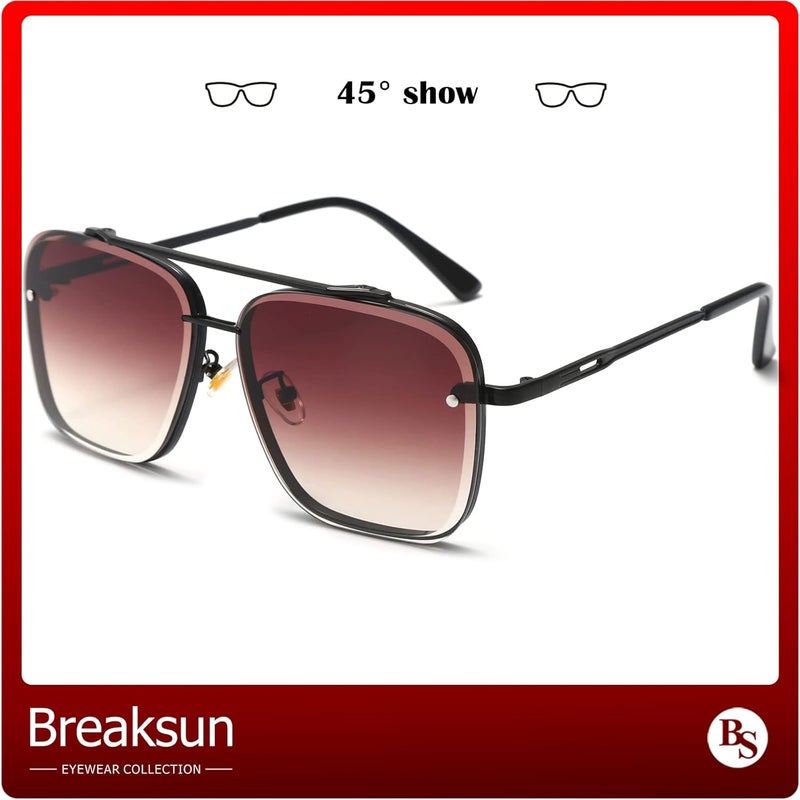 Breaksun Square Aviator Sunglasses for Men Women Fashion Vintage Diamond Cutting Lens Classic Military Pilot Gradient Shades - Image 4