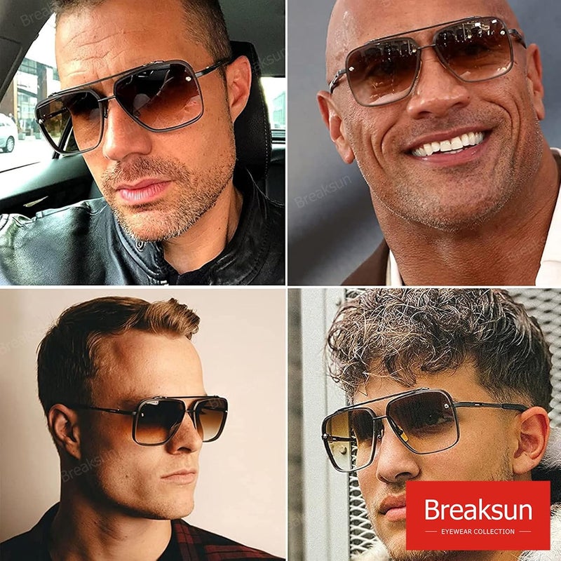 Breaksun Square Aviator Sunglasses for Men Women Fashion Vintage Diamond Cutting Lens Classic Military Pilot Gradient Shades - Image 3