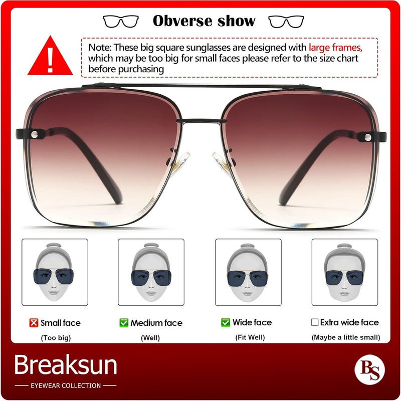 Breaksun Square Aviator Sunglasses for Men Women Fashion Vintage Diamond Cutting Lens Classic Military Pilot Gradient Shades - Image 5
