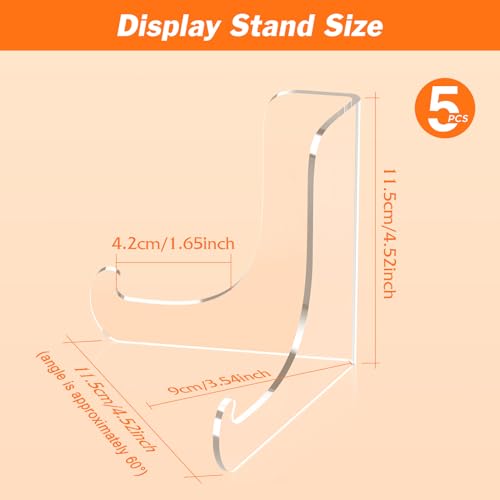 Dooiclear 5 Pack Acrylic Display Stand, Plate Stand for Display, Clear Easel Stand, Display Holder for Card, Frame, Picture, Magazine, Book, CD, Phone (Large/ 4.5 Inch) - Image 2