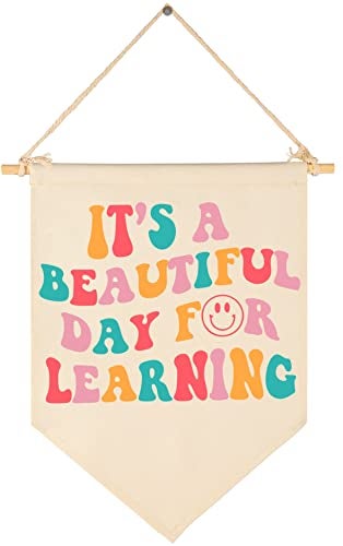 FYSIA Classroom Poster DecorTeacher GiftsReading Room SignIts A Beautiful Day for LearningTeachers Appreciation Week GiftCanvas Hanging Pennant Flag Banner Wall DecorInspirational Positive Quote